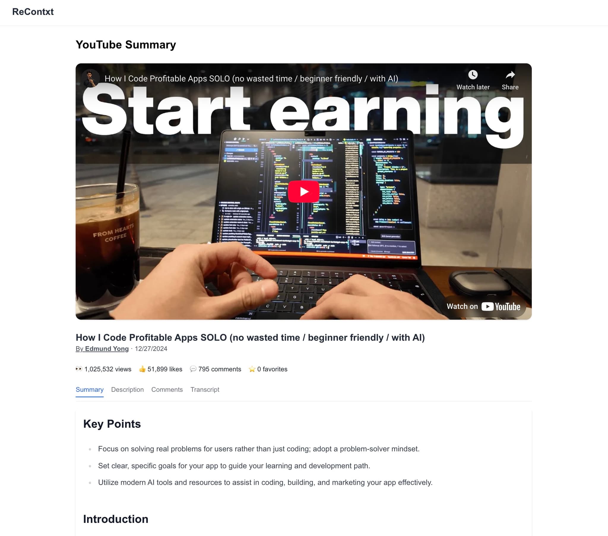 Screenshot of the ContentFlip summary tool